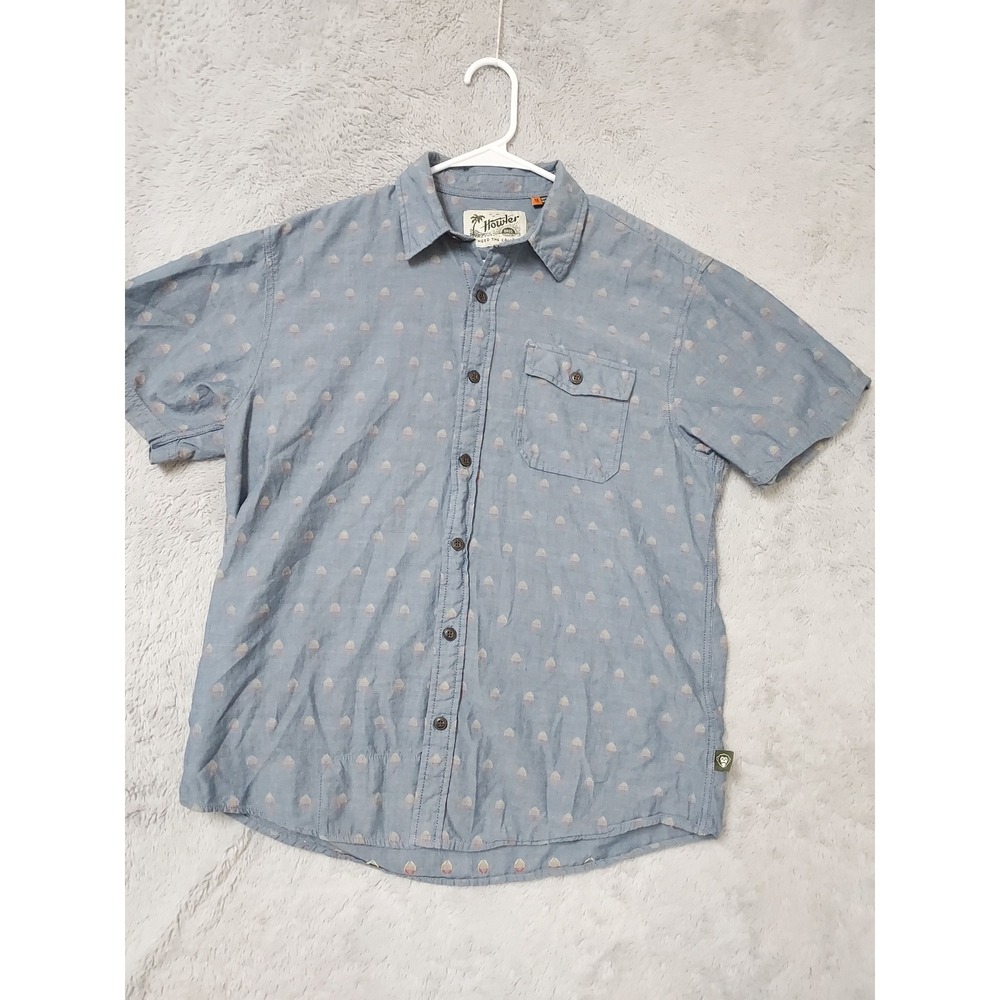 Howler Brothers Shirt Mens Medium Short Sleeve Button Down Blue Geometric Surfer - Picture 2 of 8